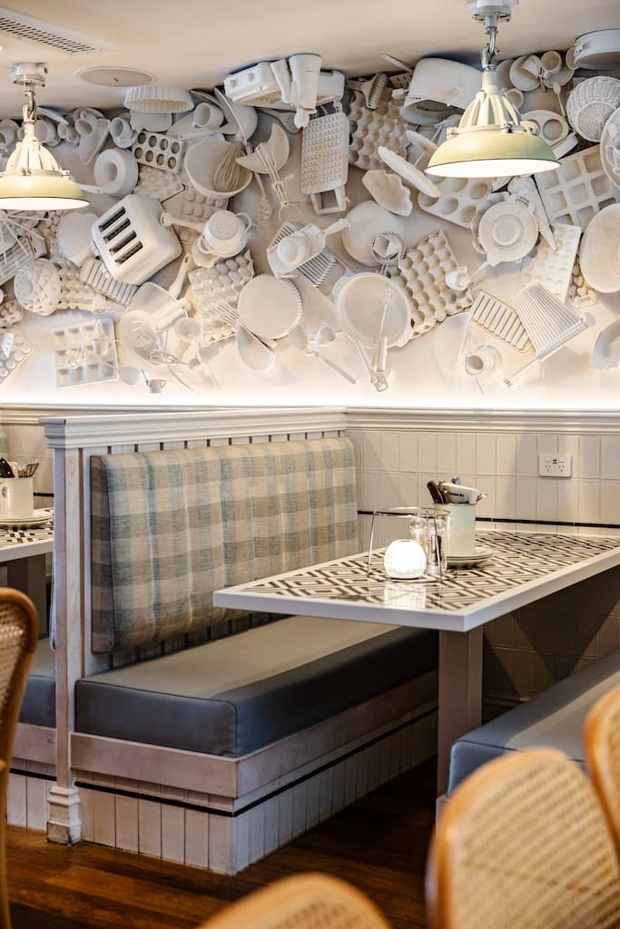 Booth seating with decorative wall at Frankie B's Food House Parramatta.